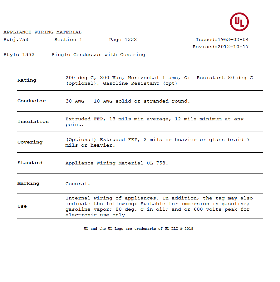 美国UL 1332 铁氟龙电线认证汇报 